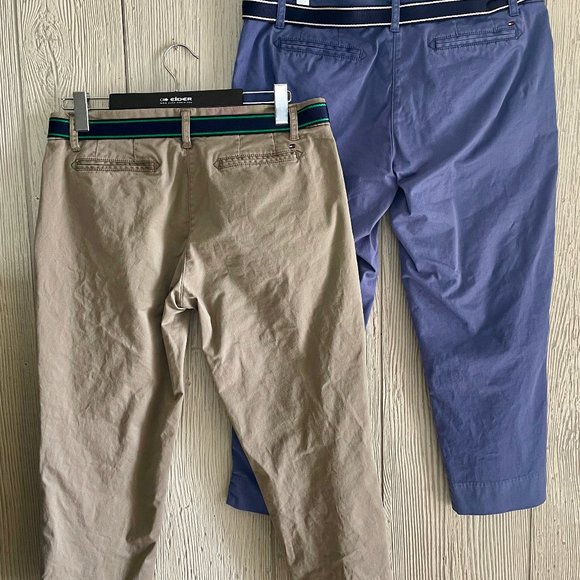 Tommy Hilfiger 2 Lot Ladies 12 Cropped Straight Leg Pant w Belt Blue Tan Bundle - Picture 4 of 16